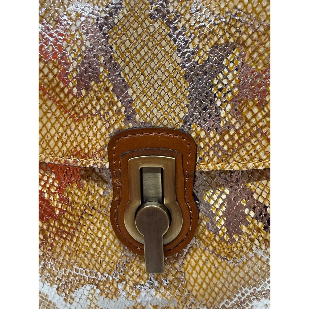 Patricia Nash Leather STINTINO Vintage Leather Flap Satchel  Bag METALLIC‎ GOLD